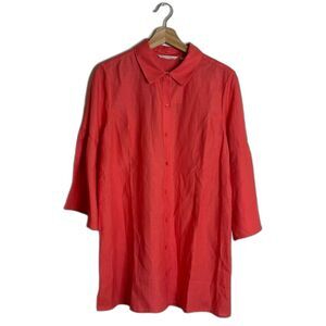 Soft surroundings ladies linen blend button up casual bell sleeves shirt Medium